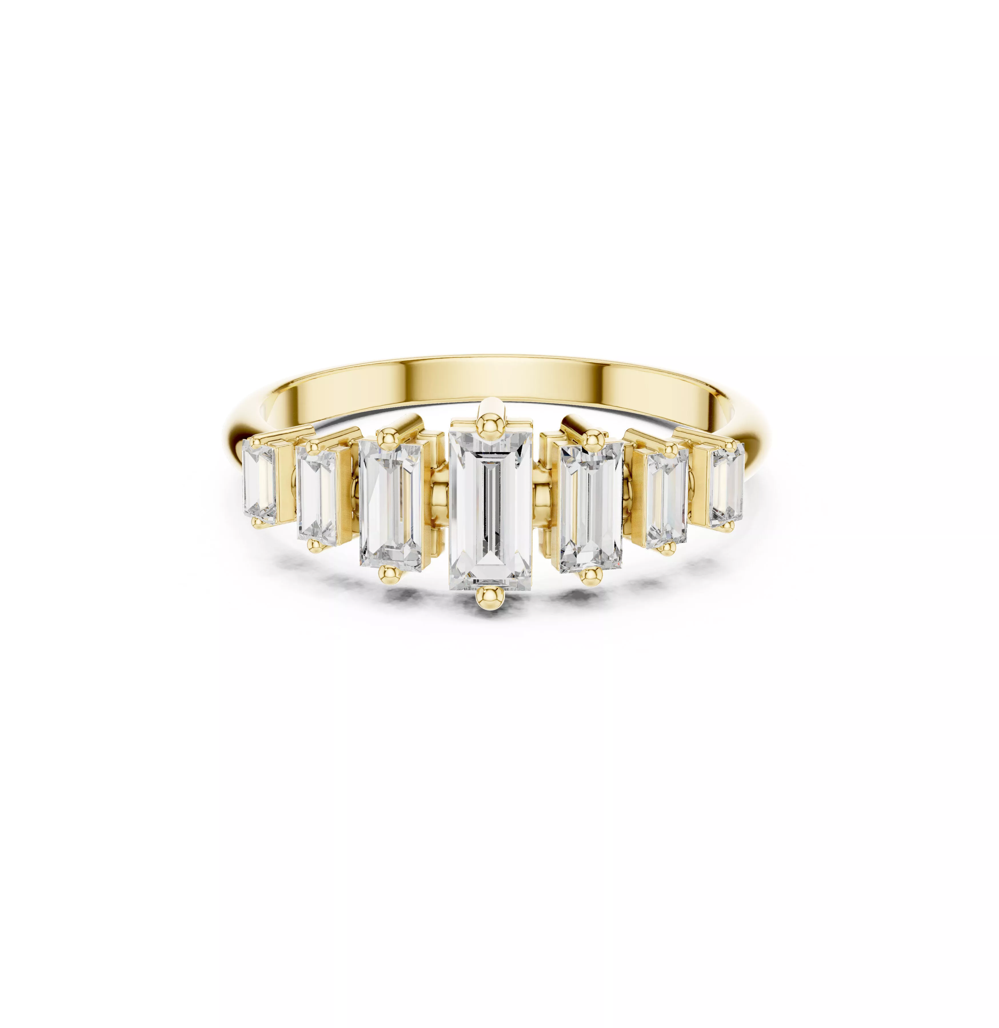 Emerald Cut Multi Stone Engagement Ring Modern Baguette Diamond 3D print model