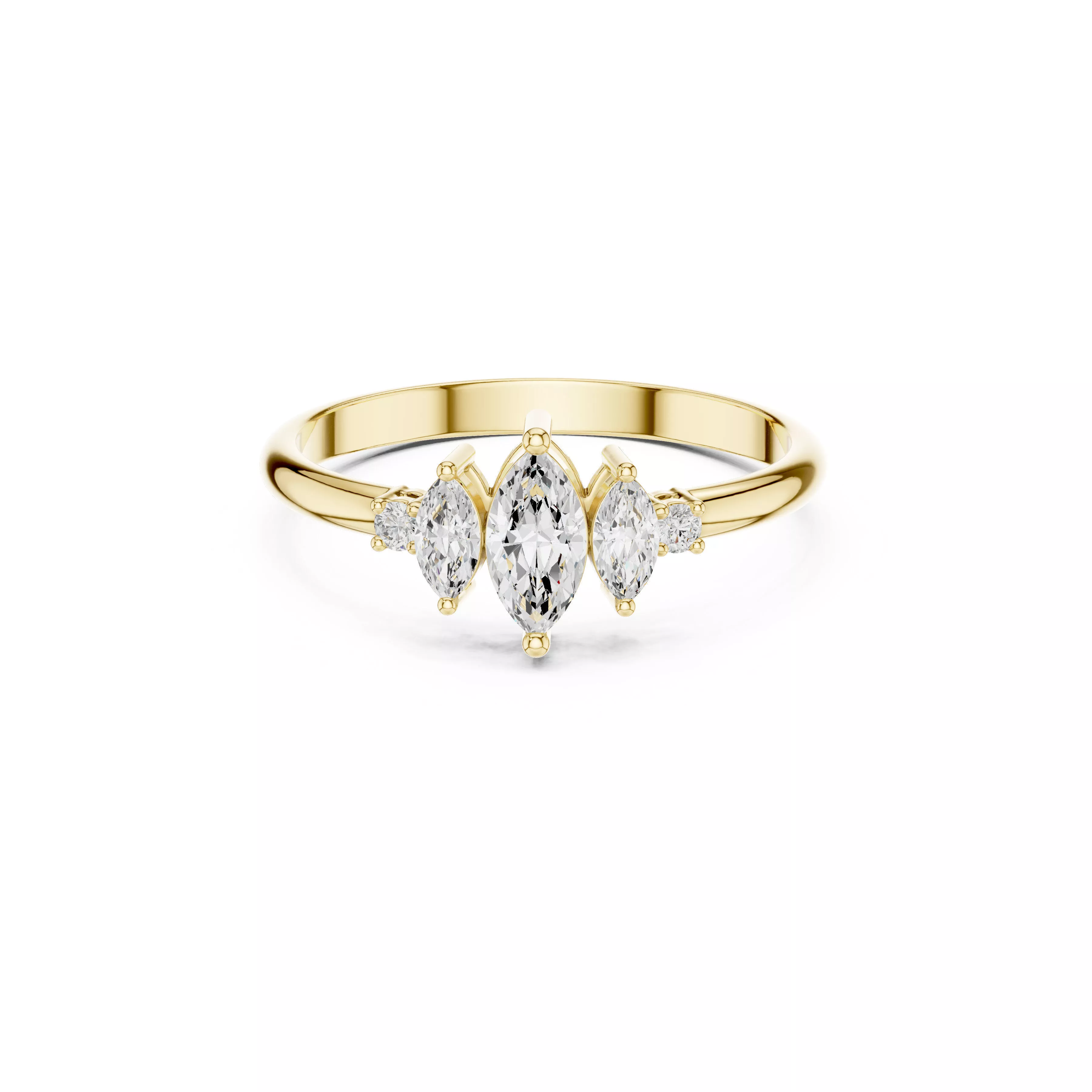 Marquise Cut Three Stone Engagement Ring Minimalist Bridal CAD 3D print model
