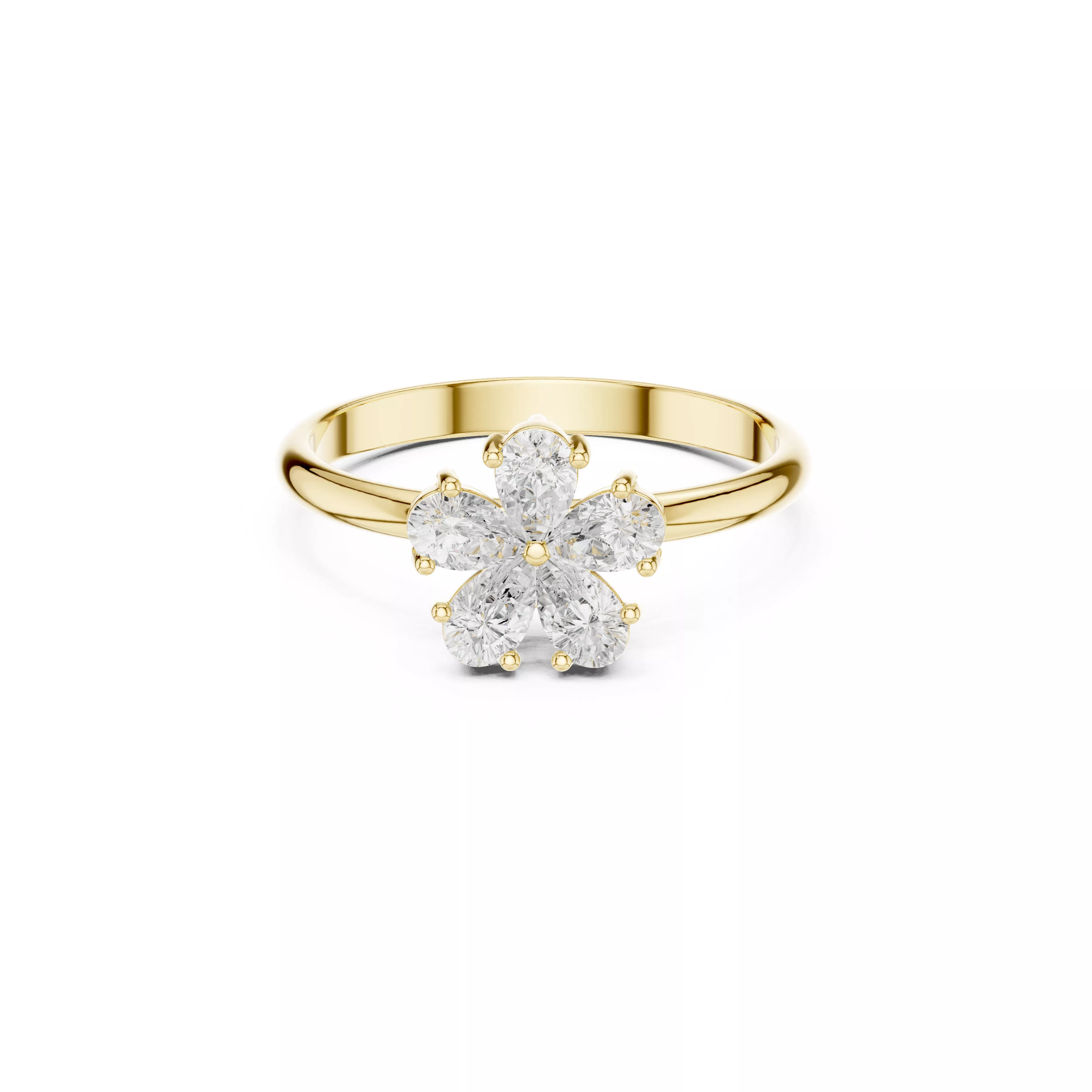 Floral Diamond Cluster Ring Flower Inspired Bridal CAD 3D print model