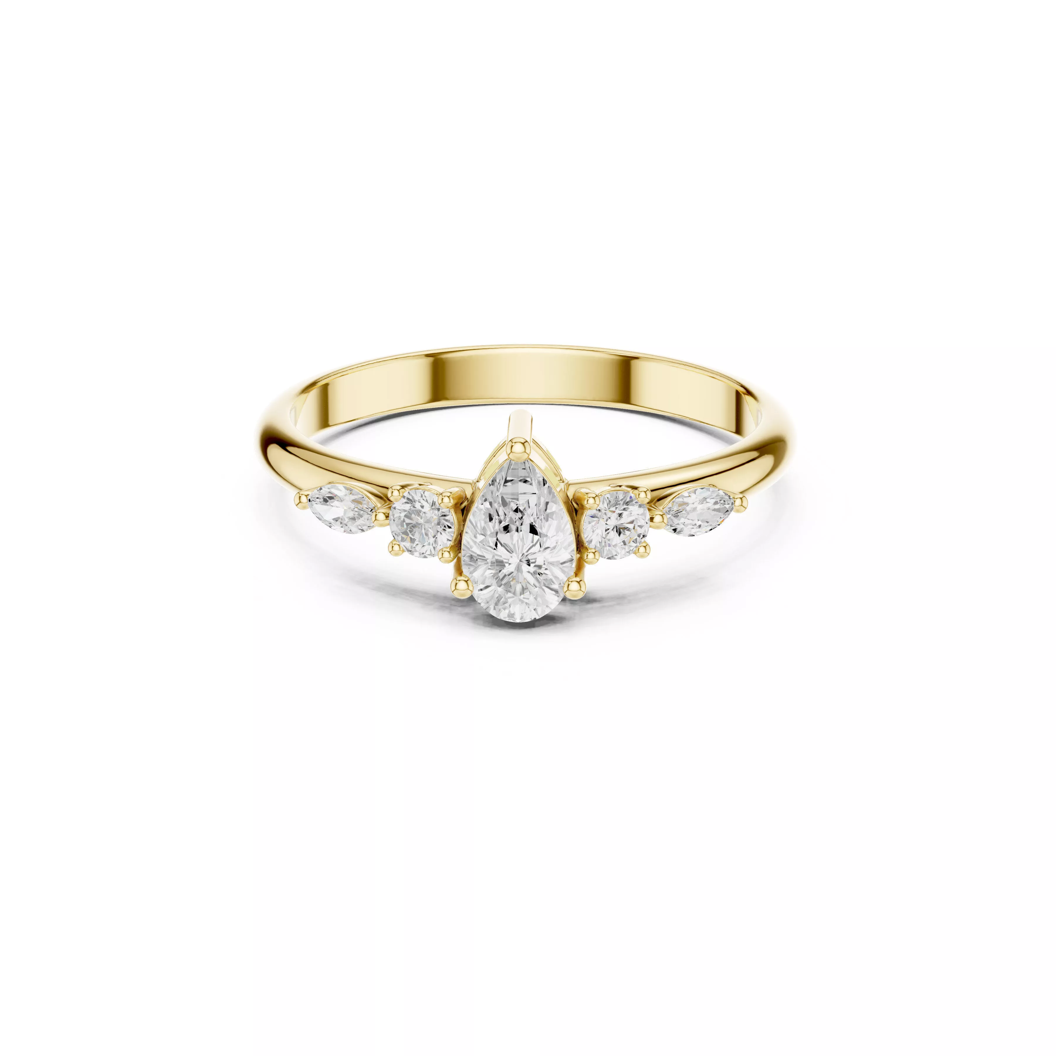 Pear Cut Diamond Engagement Ring Marquise Side Stone Bridal CAD 3D print model