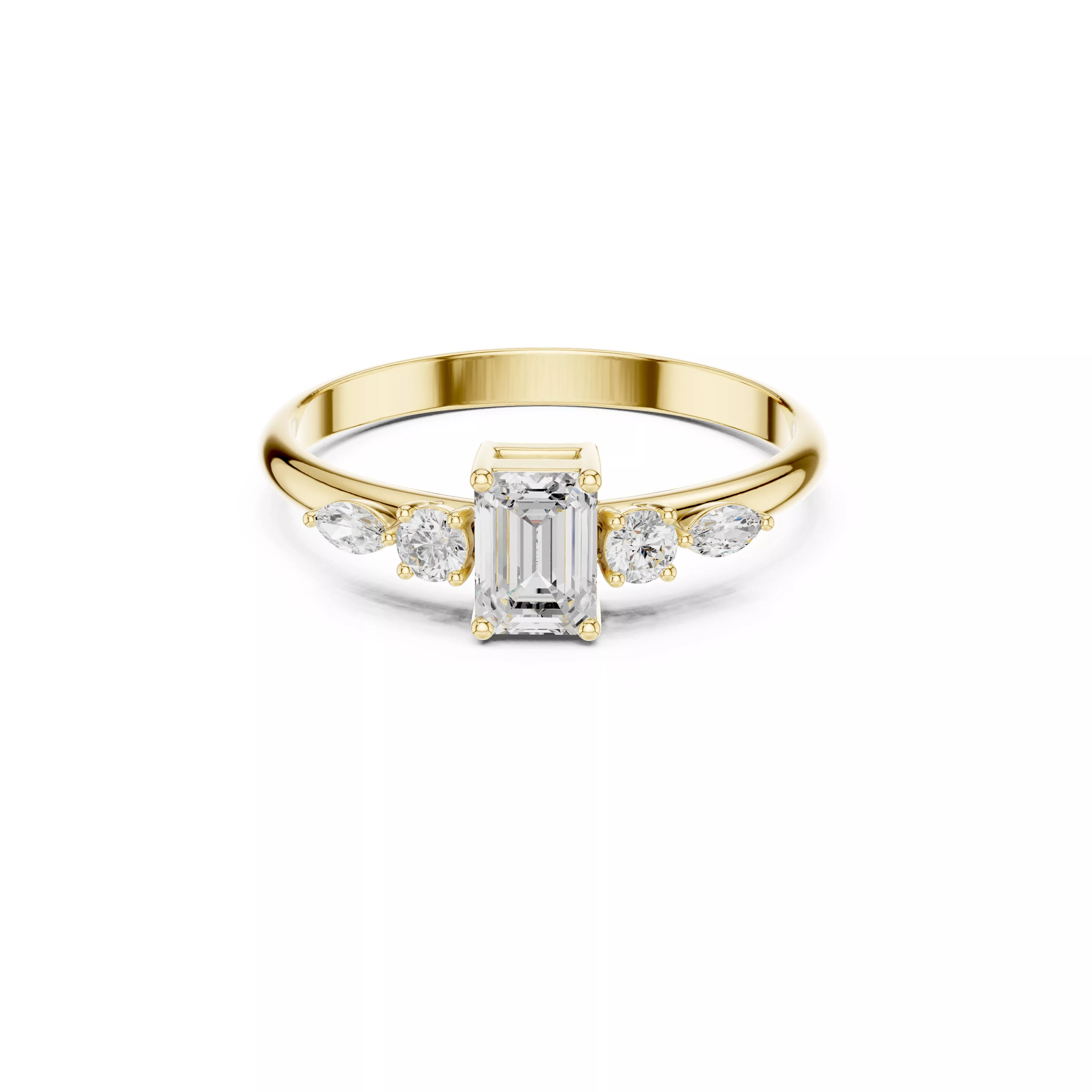 Emerald Cut Diamond Engagement Ring Marquise Side Stone Bridal 3D print model