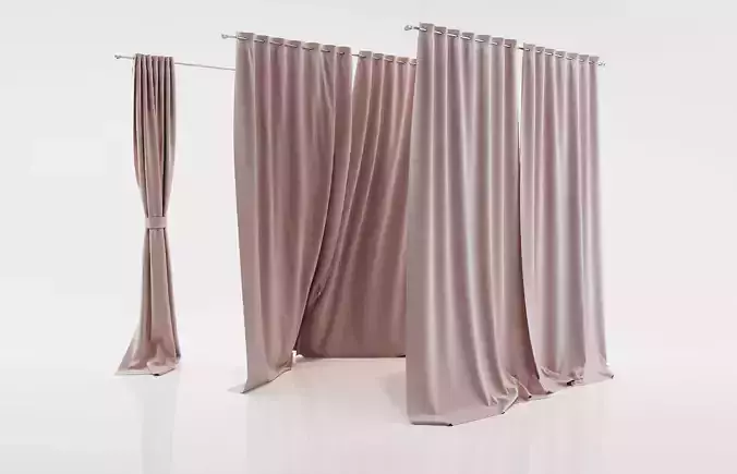 Pink window curtains 3D model