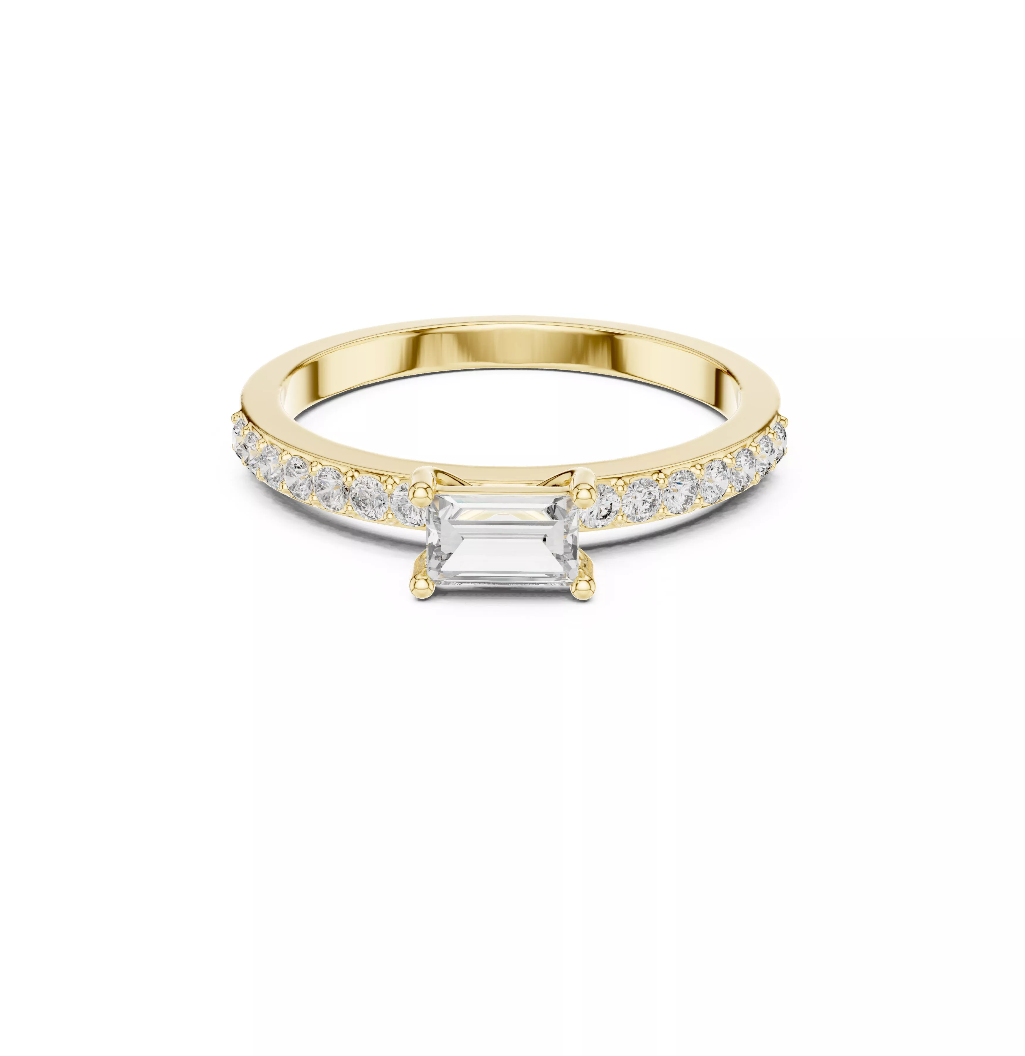 Emerald Cut Solitaire Diamond Ring Minimal Baguette Engagement 3D print model