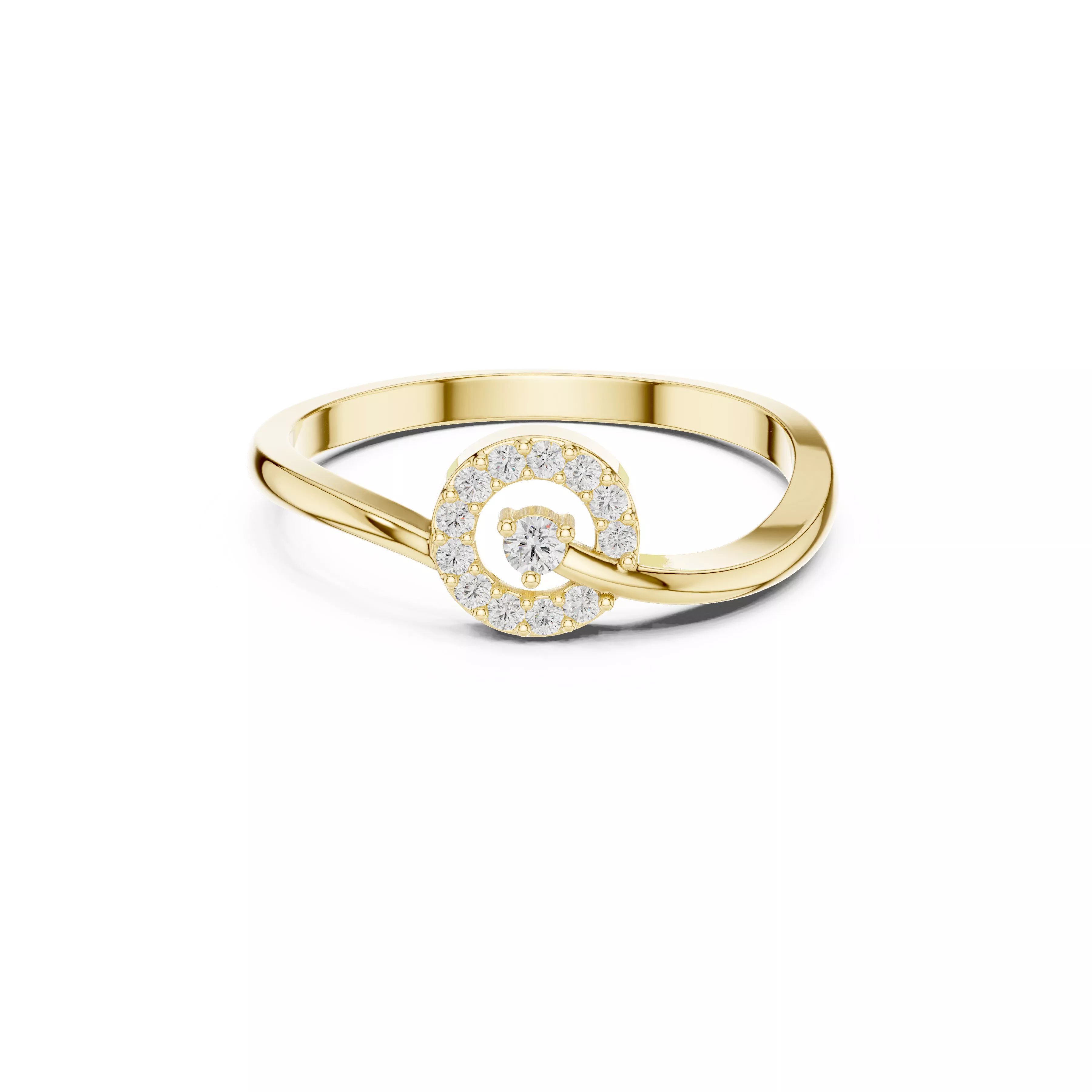 Diamond Spiral Halo Ring Minimal Circular Diamond Engagement 3D print model
