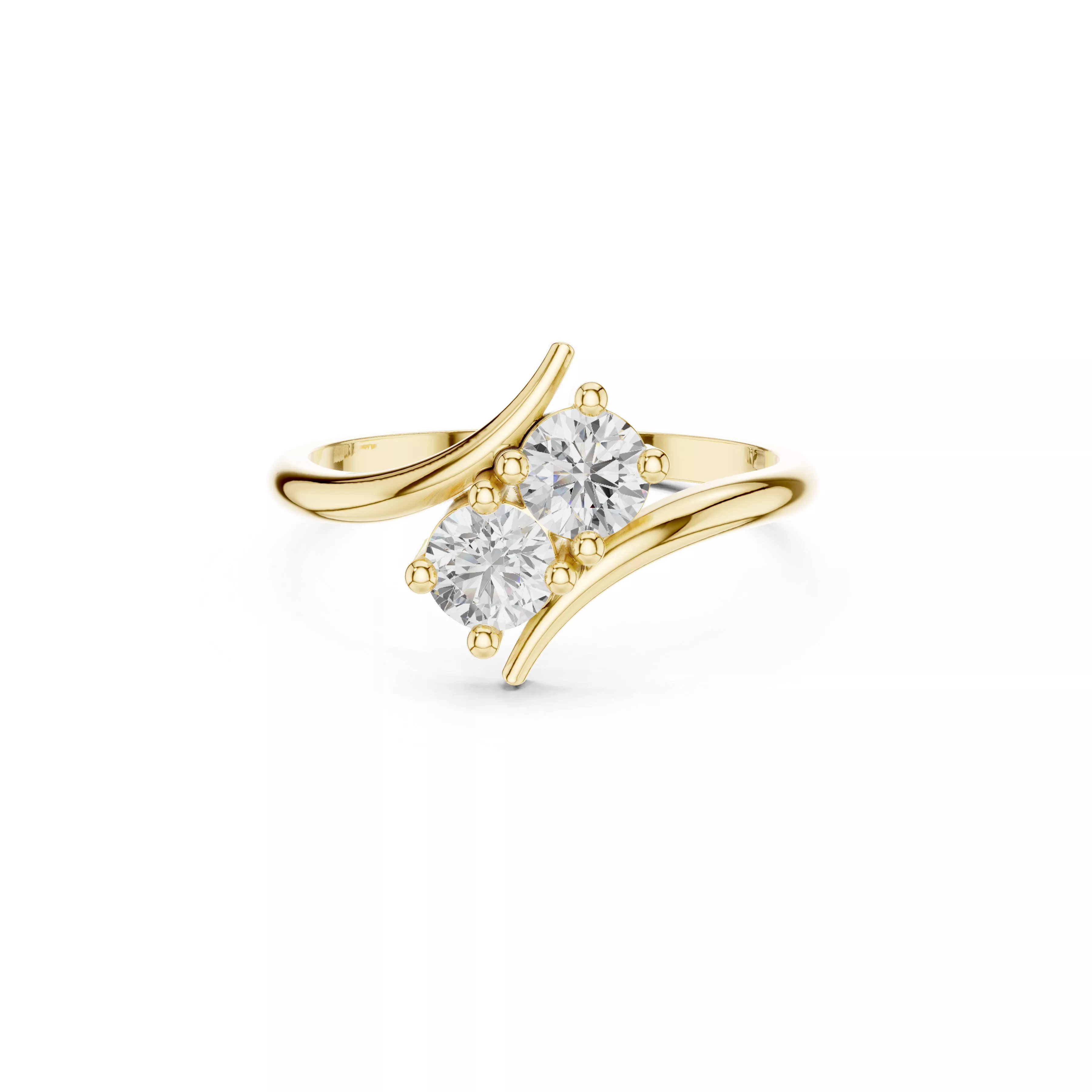 Two Stone Diamond Bypass Ring Modern Open Bridal CAD 3D print model