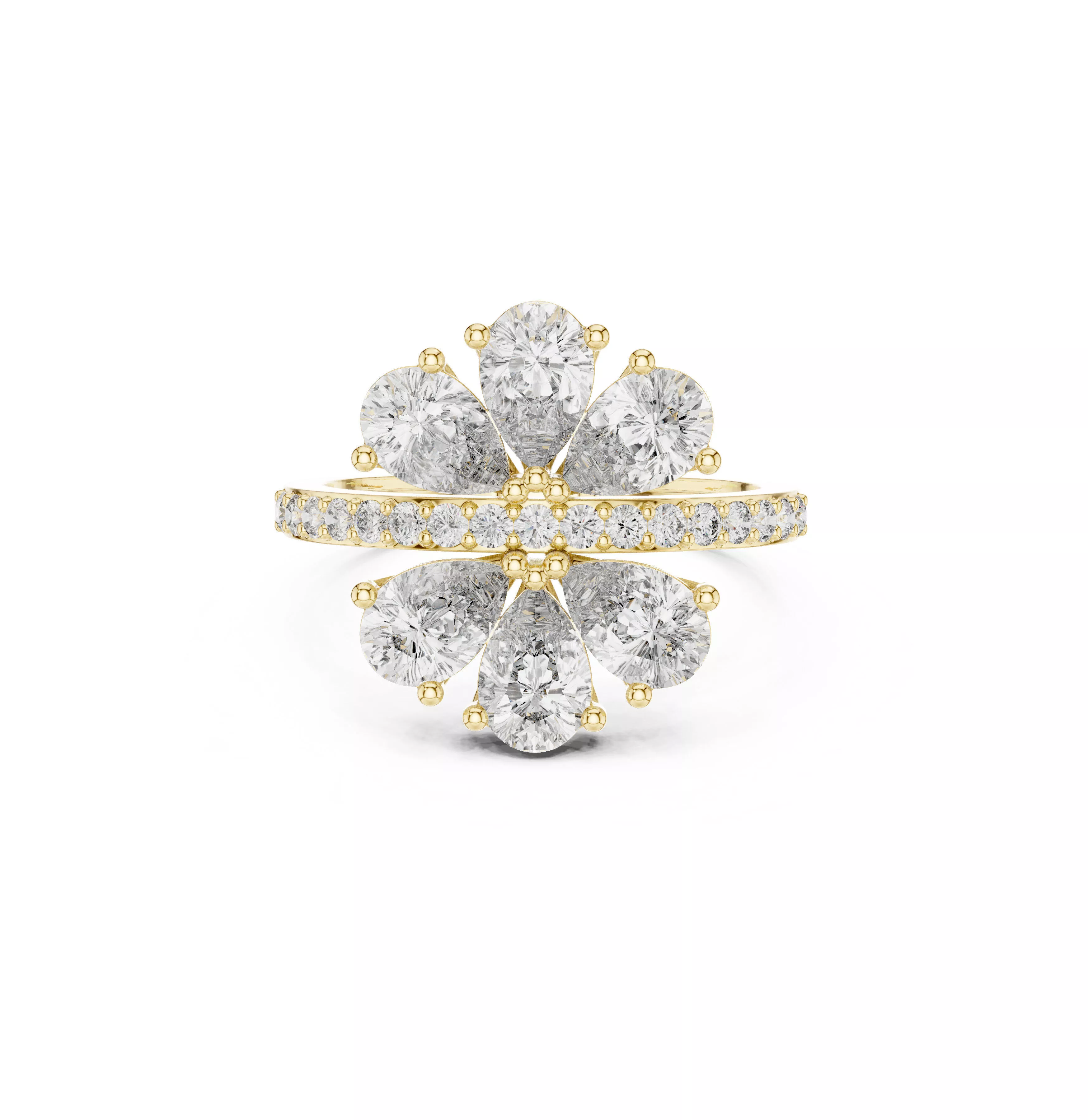 Double Floral Diamond Ring Luxury Open Flower Bridal CAD 3D print model