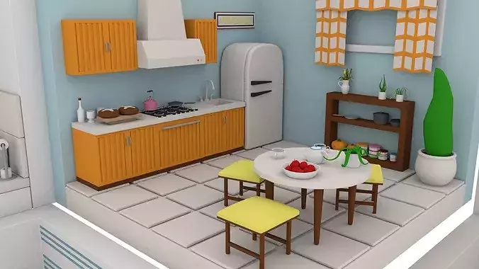 Stylized Low Poly Interior Rooms Pack  Cute Modular Home  Low-poly 3D model 2