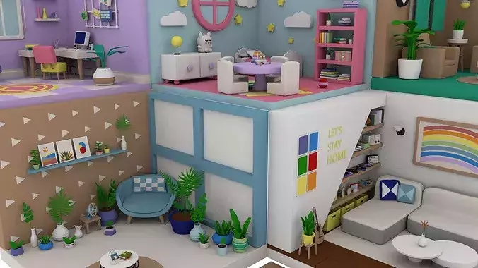 Stylized Low Poly Interior Rooms Pack  Cute Modular Home  Low-poly 3D model 4