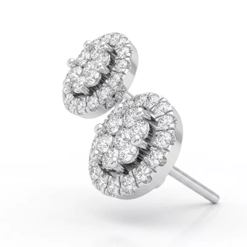 The Lucid - Round Cluster Halo Earrings High-Precision 3D CAD 3D print model