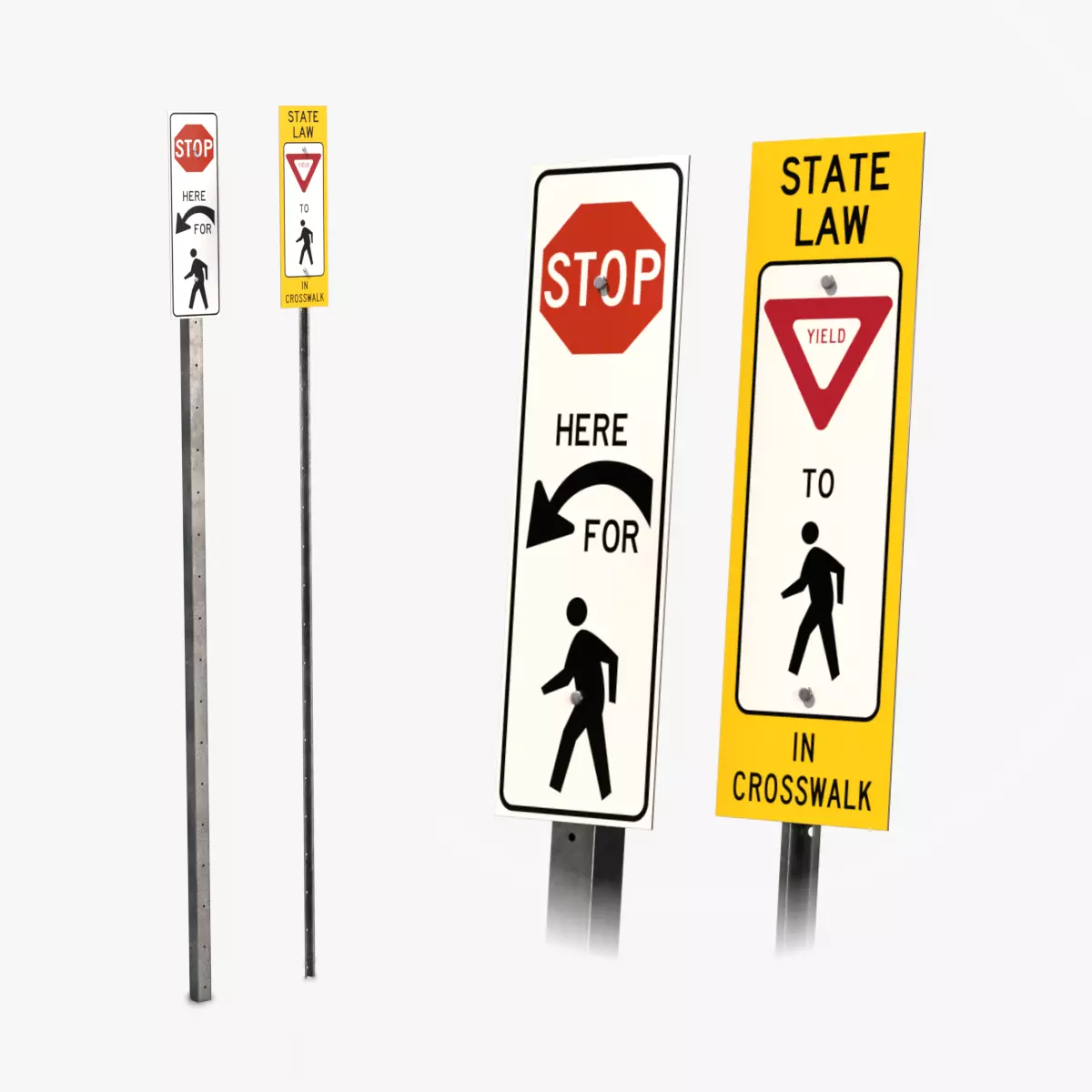 Road Signs - Pedestrian and Bicycle Crossing Warning Low-poly 3D model