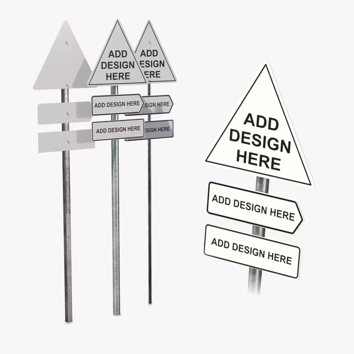 Road Signs - Customizable Triangle Sign Assembly Low-poly 3D model