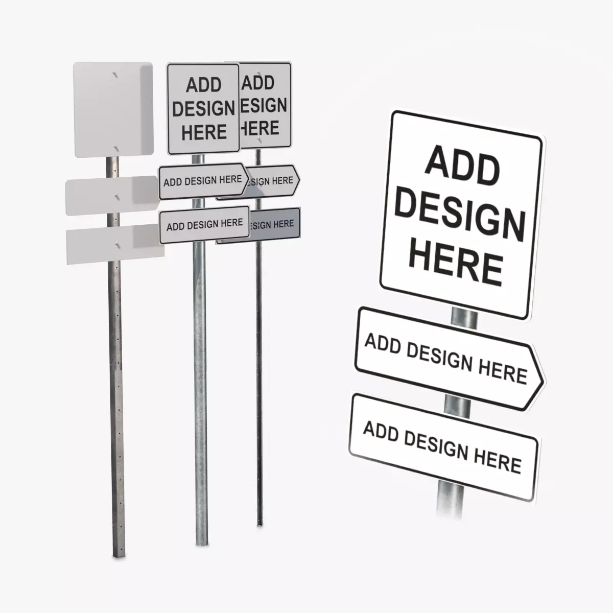 Road Signs - Customizable Square Sign Assembly Low-poly 3D model