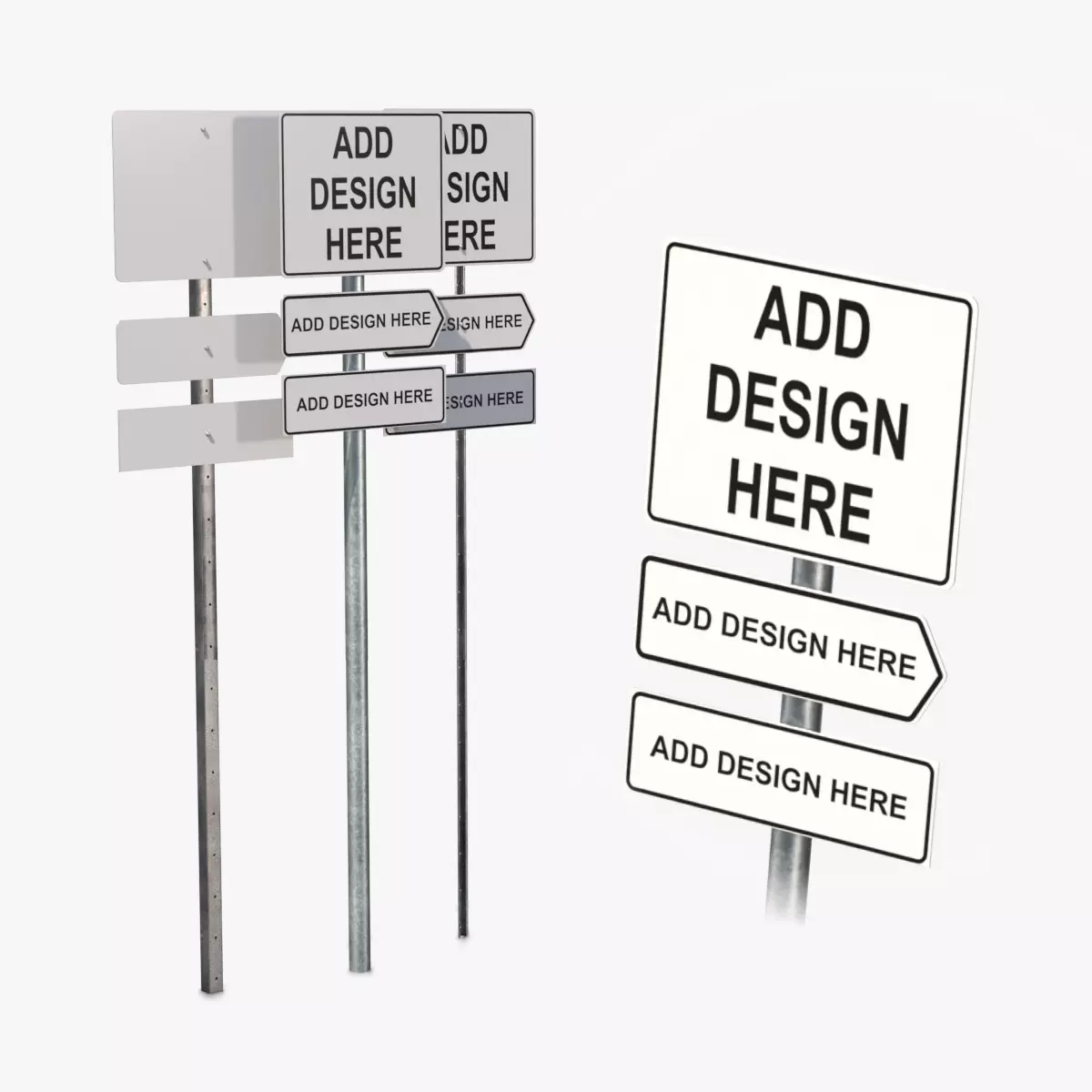 Road Signs - Customizable Rectangular Sign Assembly Low-poly 3D model