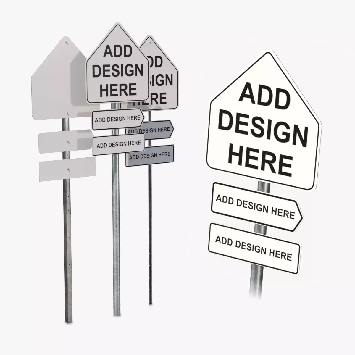 Road Signs - Customizable Pentagon Sign Assembly Low-poly 3D model