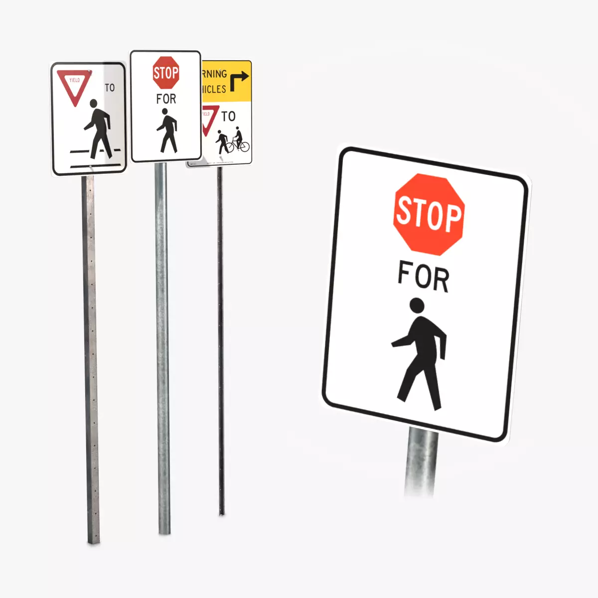Road Signs - Regulatory Stop And Yield to Pedestrians Low-poly 3D model