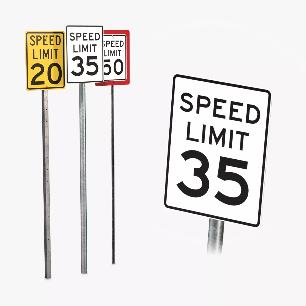 Road Signs - Regulatory Speed Limits Low-poly 3D model