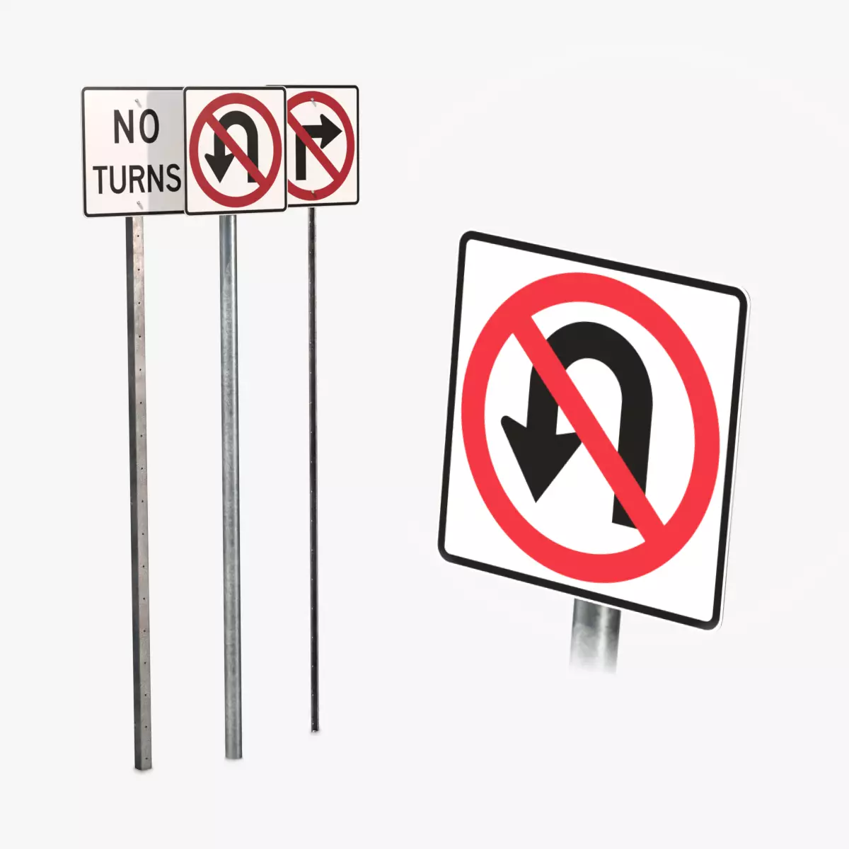 Road Signs - Turn Restrictions Low-poly 3D model