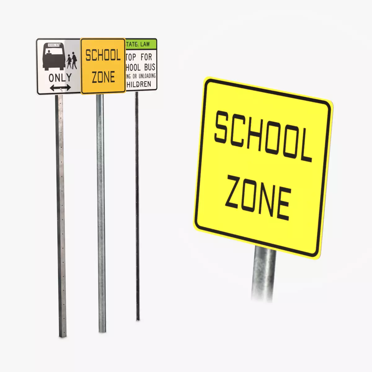 Road Signs - School Zone Low-poly 3D model