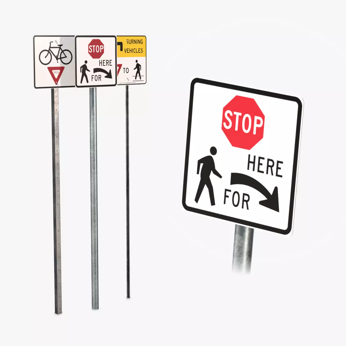Road Signs - Pedestrian Stop and Yield Low-poly 3D model