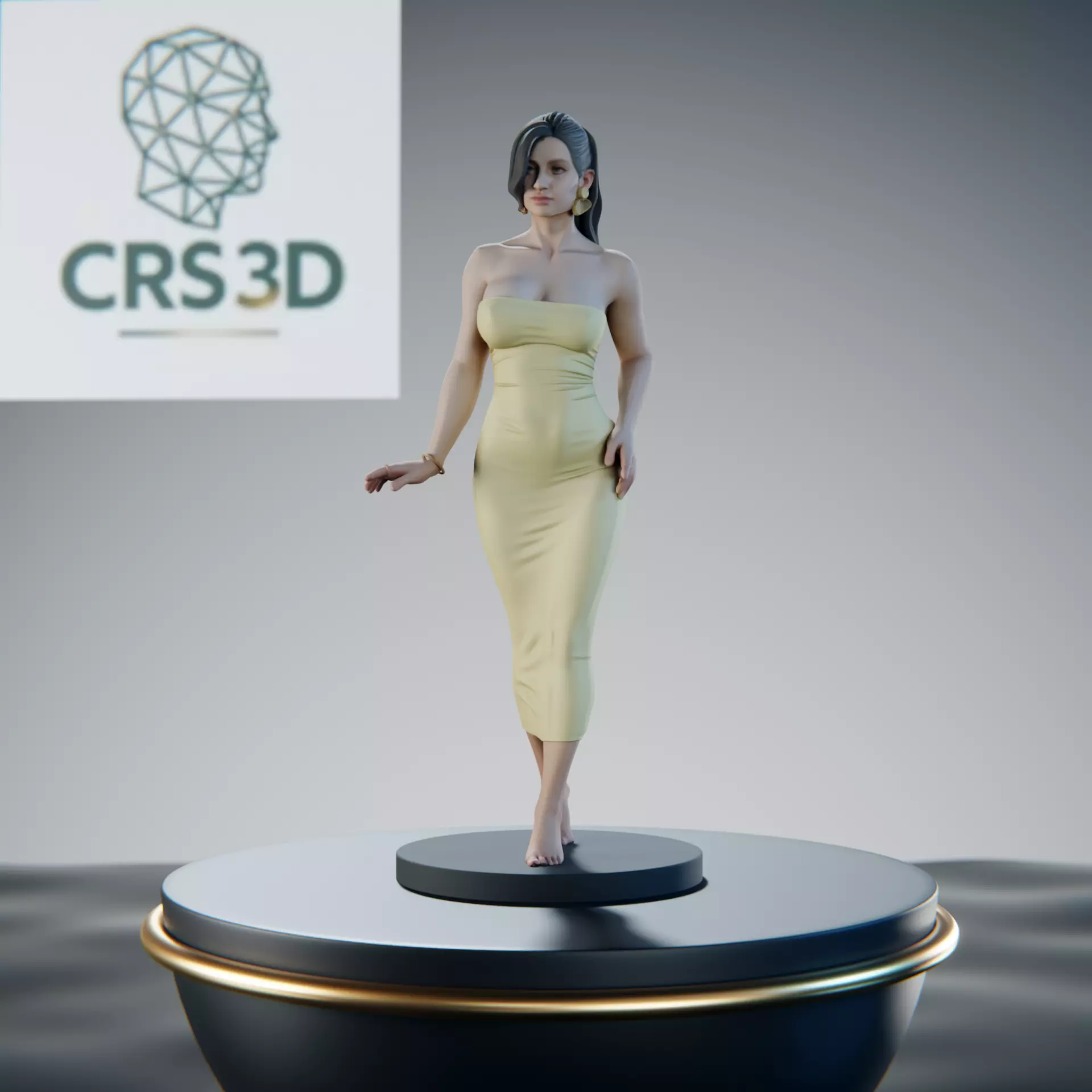 Elegant Woman in Dress Statue - Female Fashion Model 3D print model