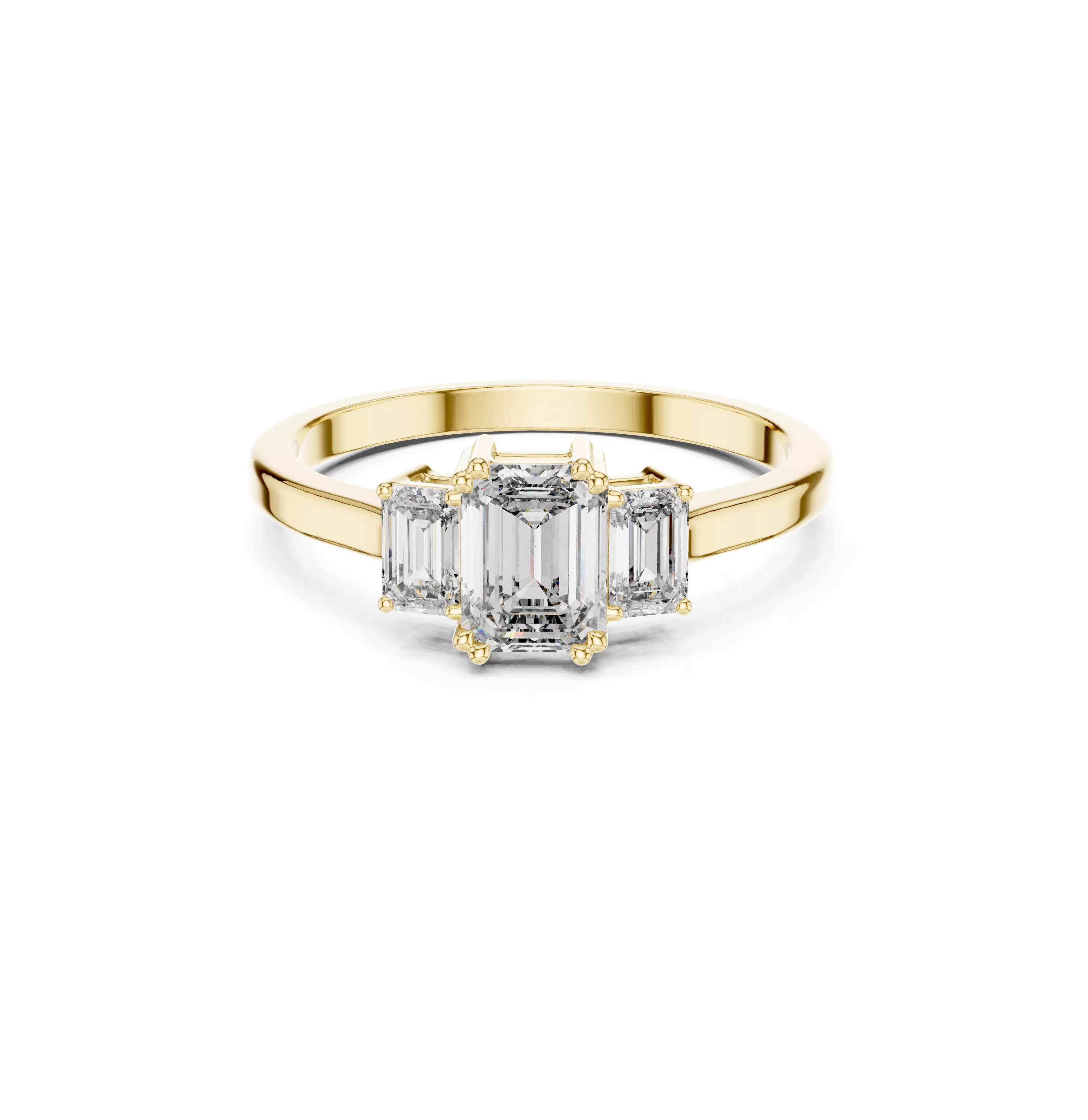 Emerald Cut Three Stone Elegant Step Cut Bridal Engagement Ring 3D print model