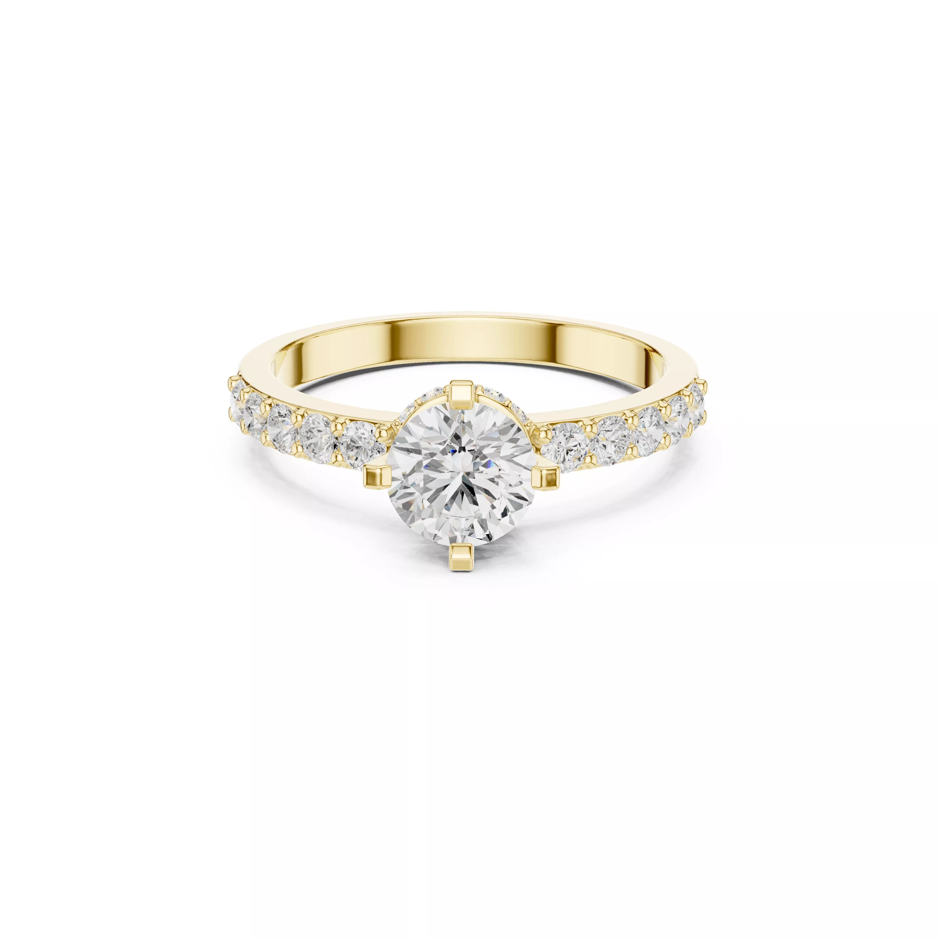Round Cut Pave Engagement Ring Classic Solitaire Diamond Bridal 3D print model