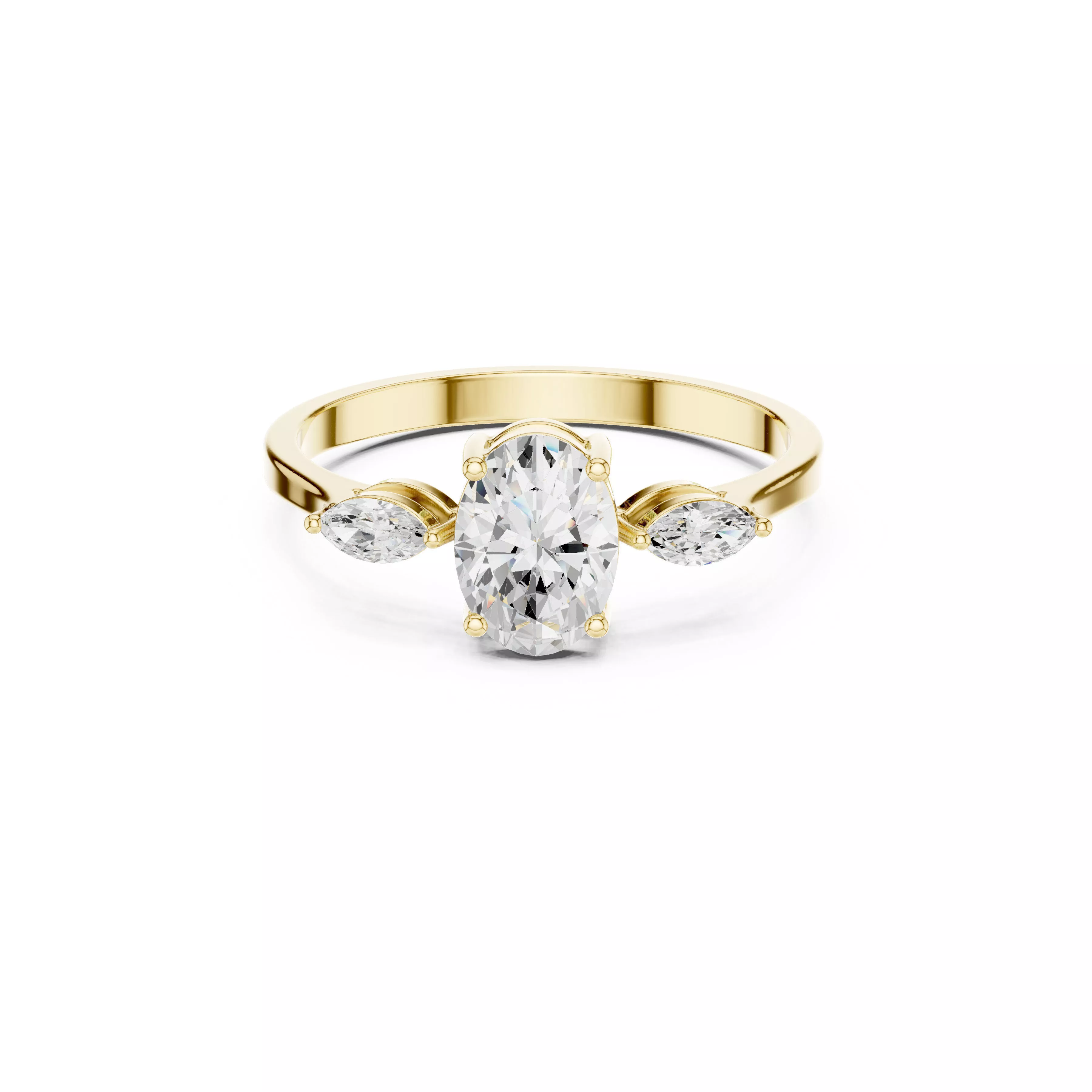 Oval Cut Solitaire Engagement Ring Marquise Side Diamond Bridal 3D print model