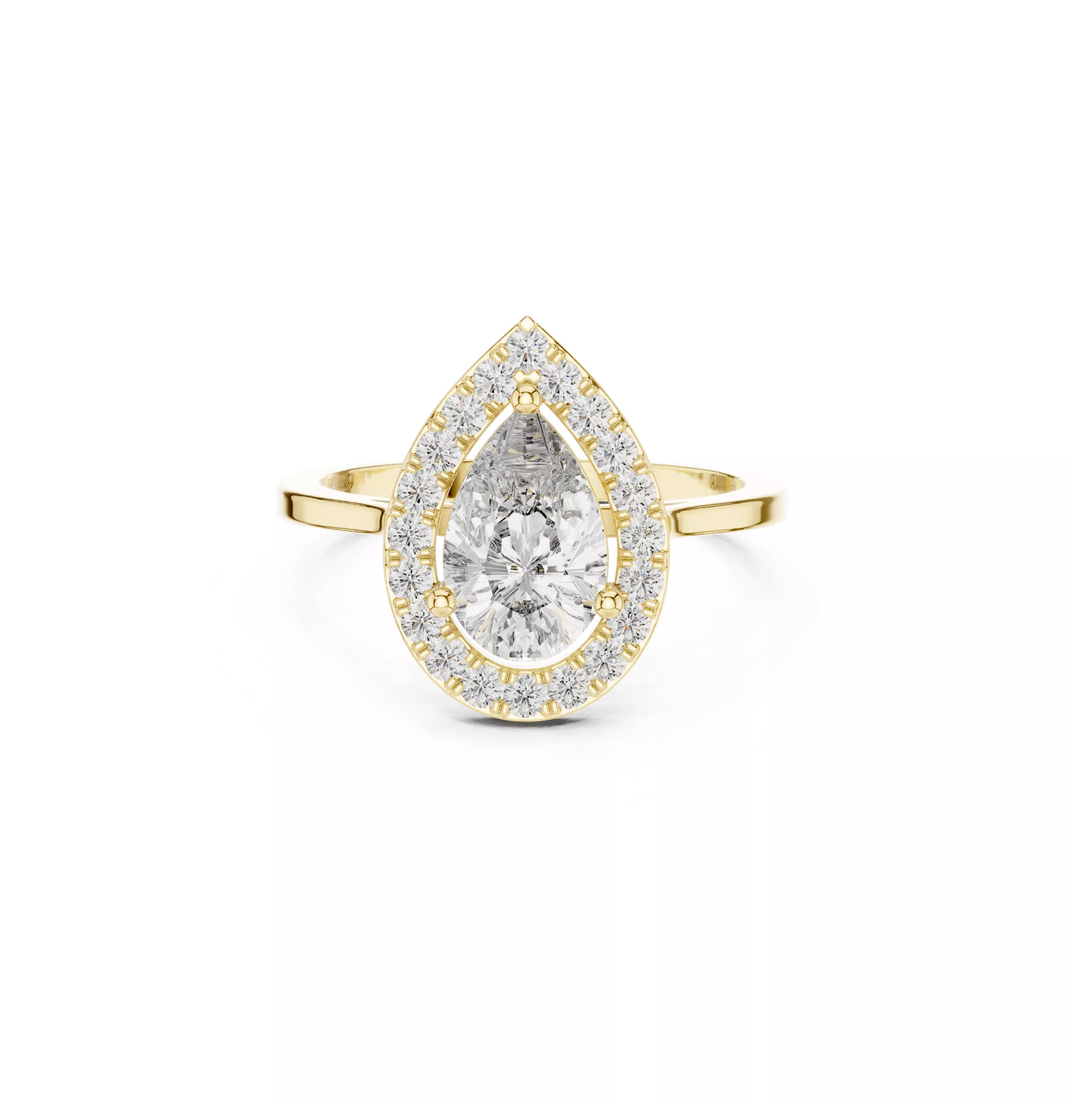 Elegant Pear Halo Teardrop Diamond Bridal Engagement Ring CAD 3D print model