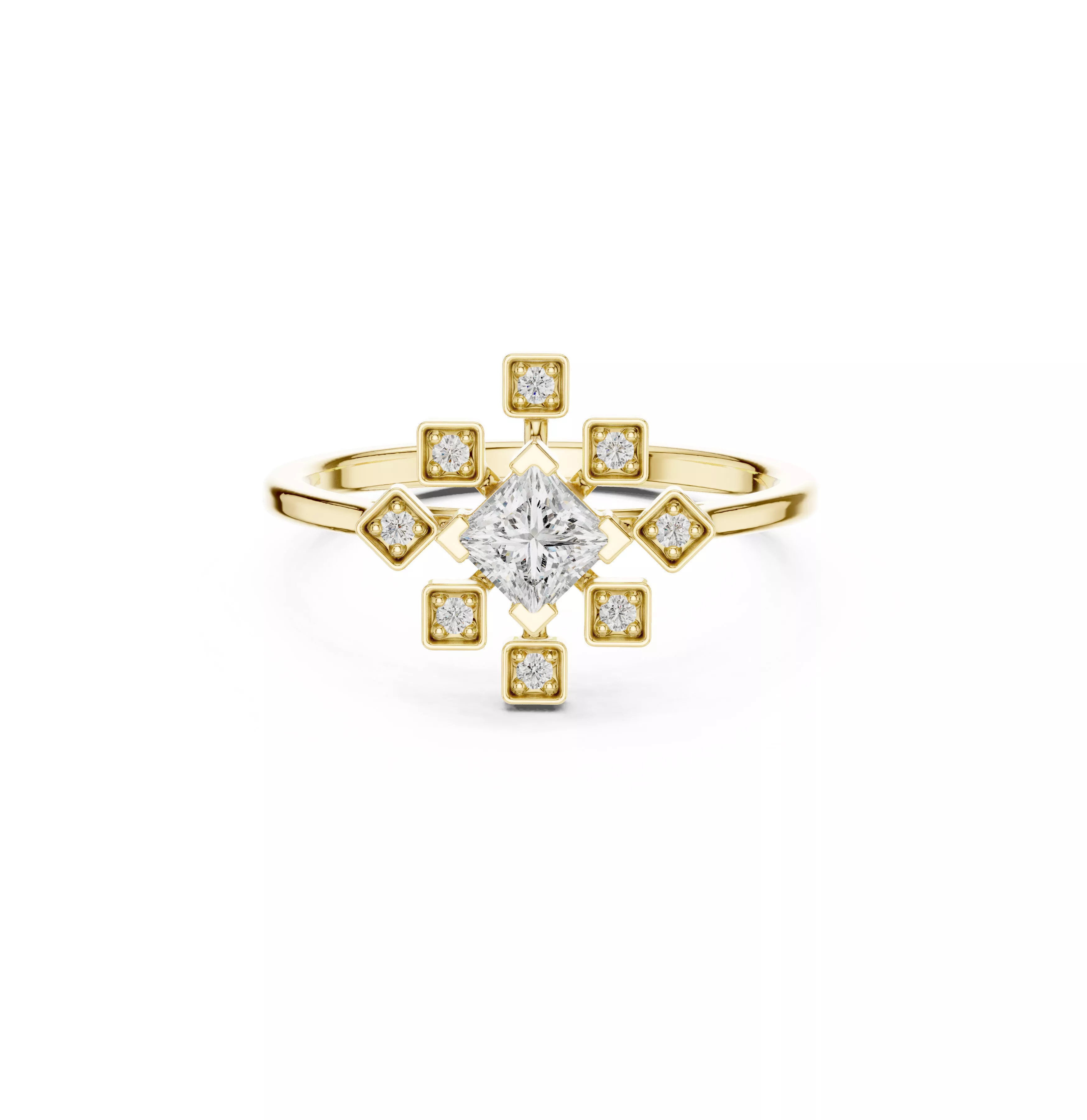 Princess Cut Diamond Ring Modern Art Deco Engagement Ring CAD 3D print model