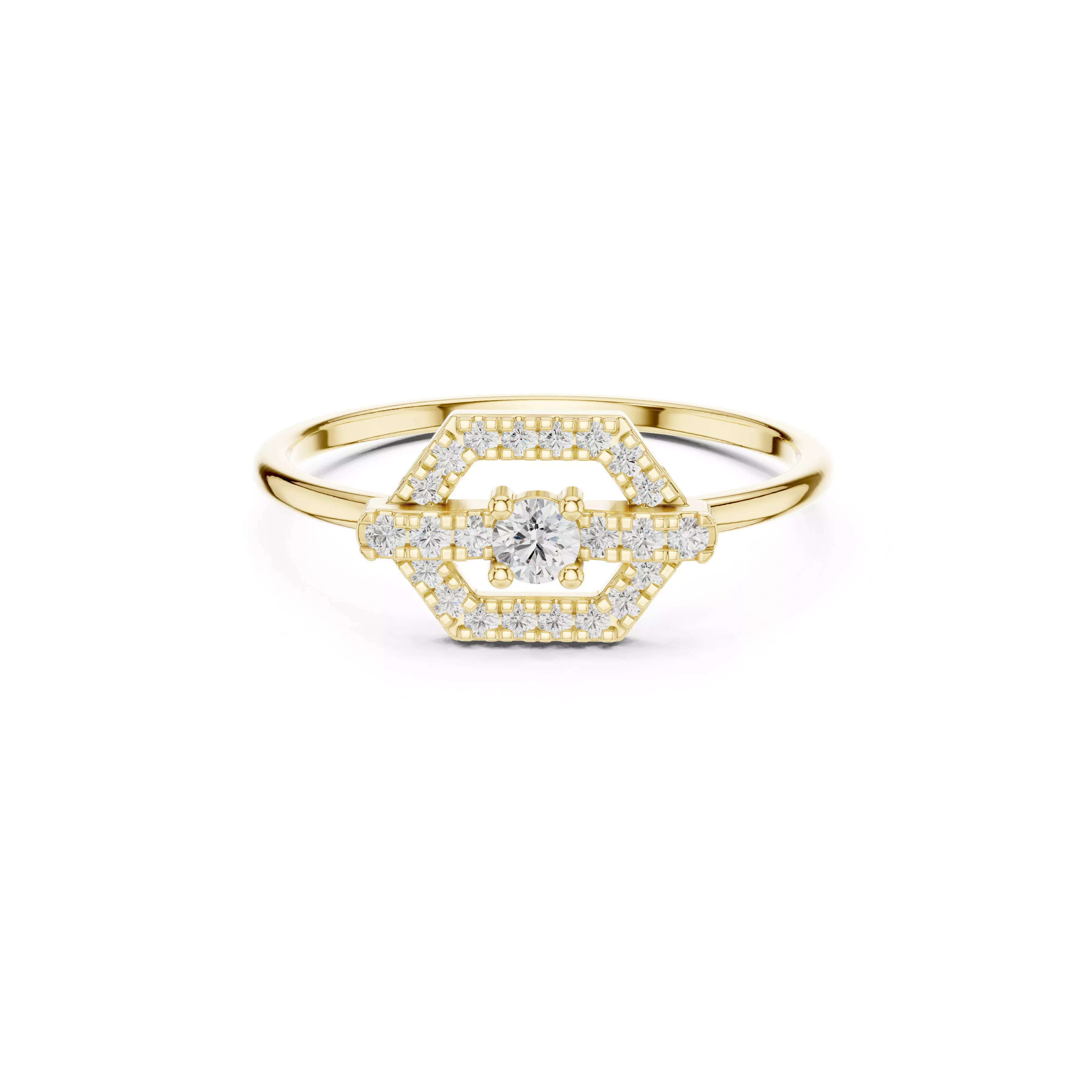 Hexagon Halo Diamond Ring Geometric Art Deco Engagement Ring CAD 3D print model