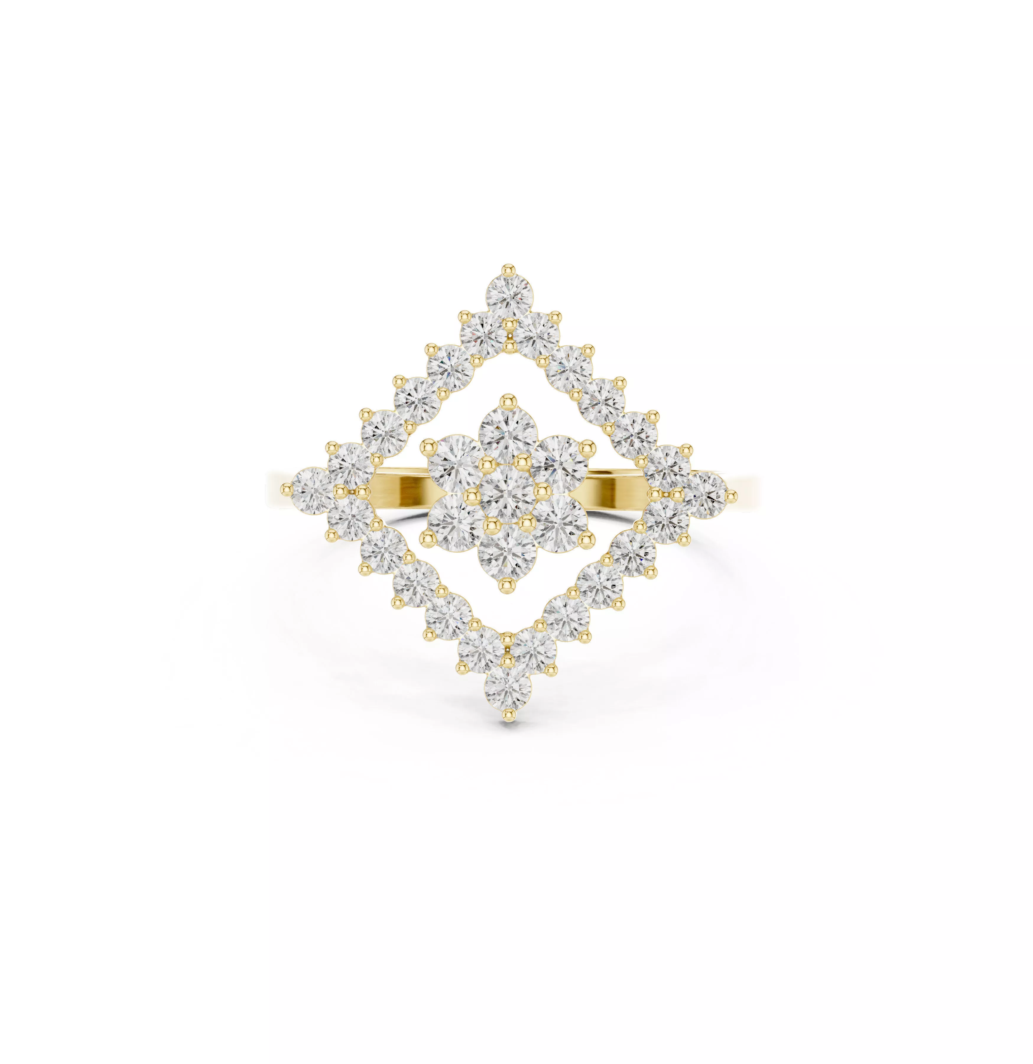 Floral Diamond Halo Ring Vintage Geometric Statement Ring CAD 3D print model
