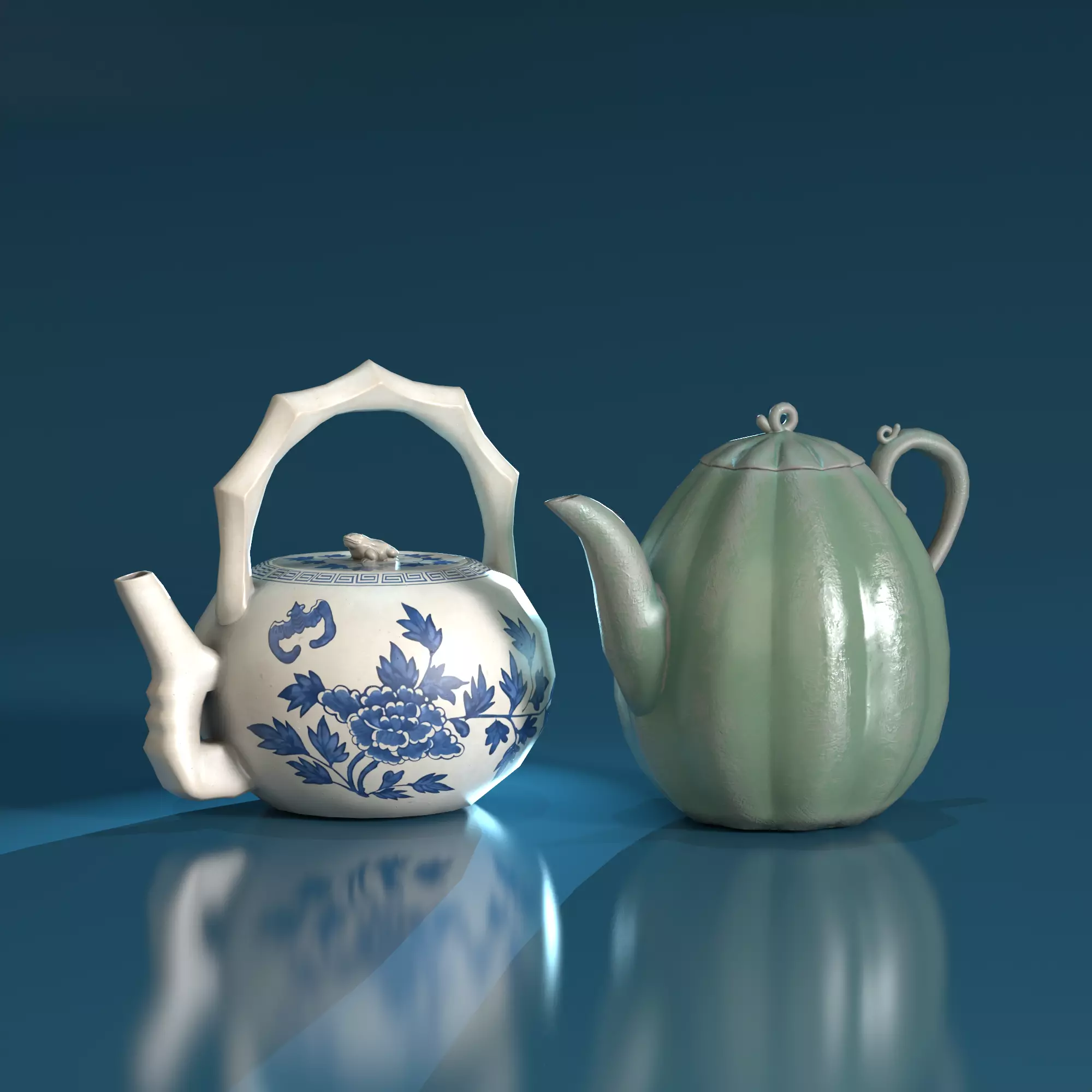 Korean Traditional Ceramic Teapot Set Low-poly 3D model
