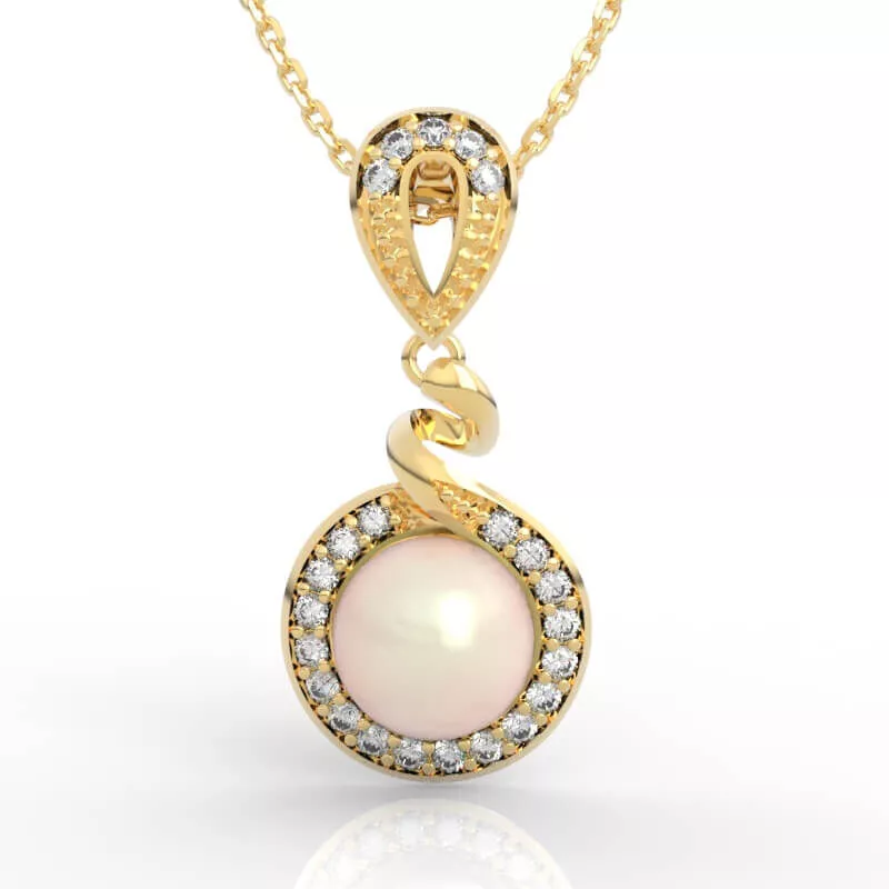 S-Twist Diamond Halo Pearl Pendant Necklace 3D print model
