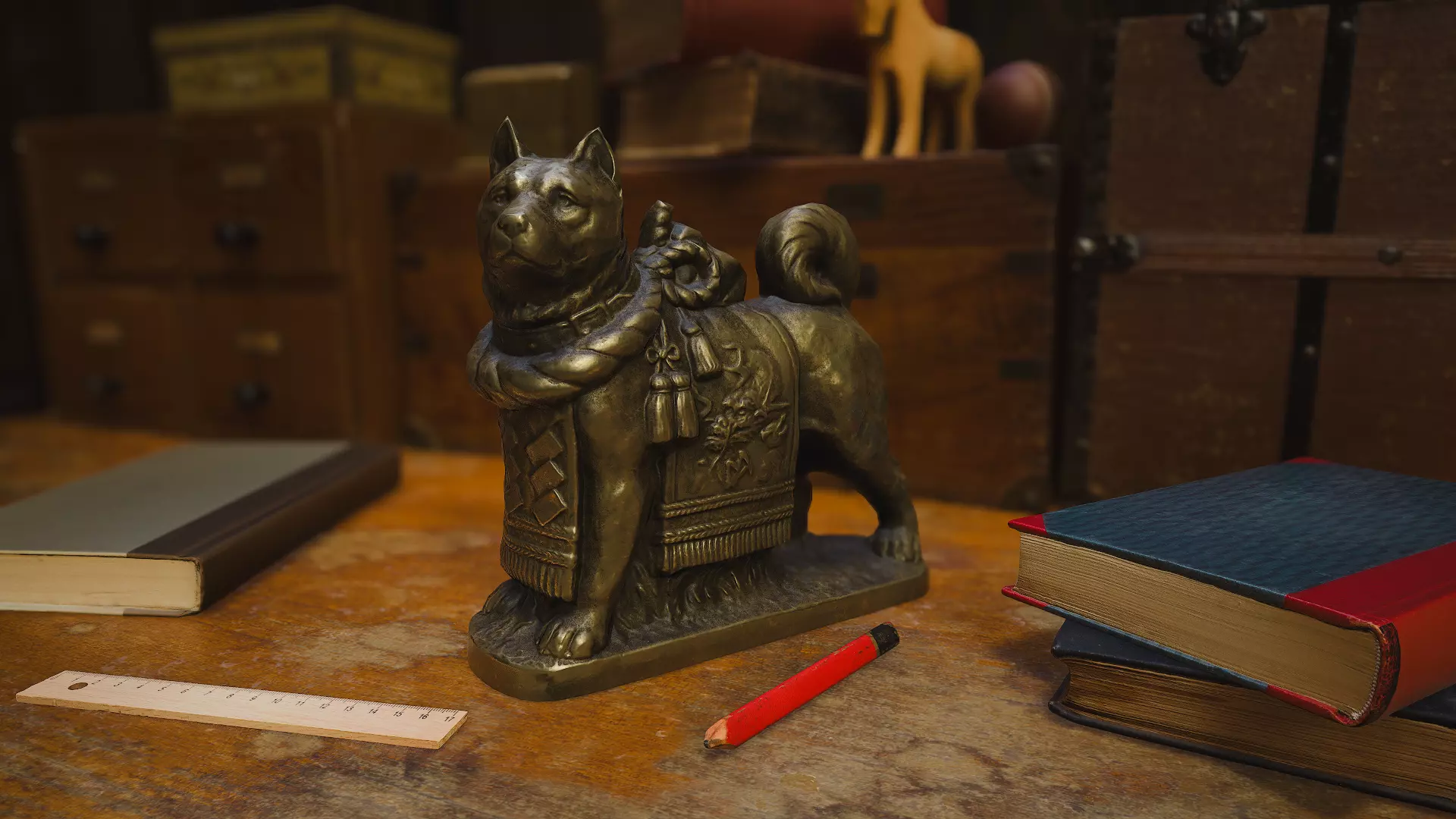 Japanese Guardian Dog Bronze Statue 3D model