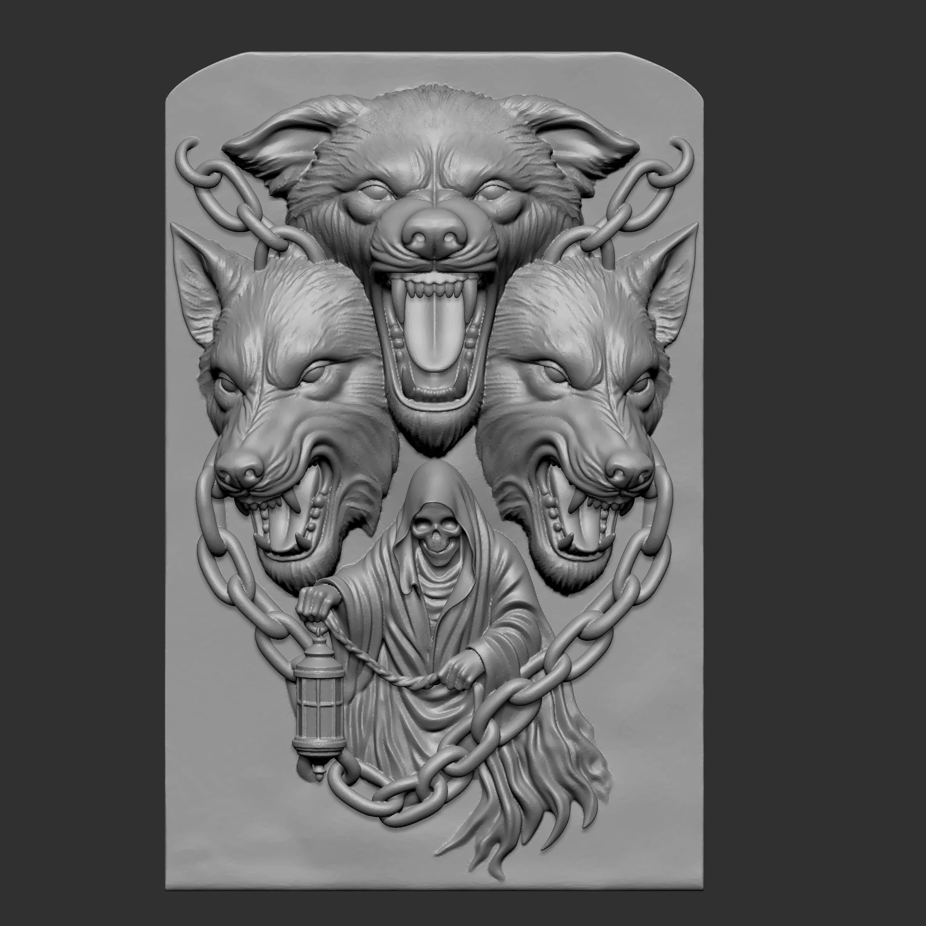 three-headed creature 3D print model