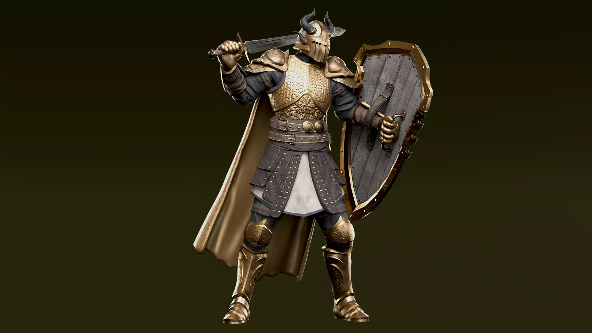 Golden Knight Warrior Low-poly 3D model