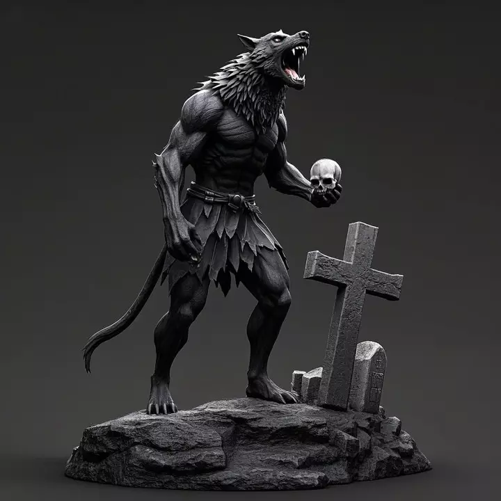 4218 Werewolf Howling with Skull Minimalist Statue STL 3D print model