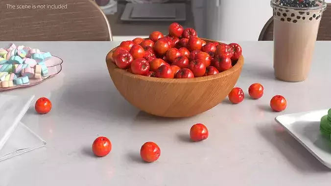 Acerola Fruit with Wooden Bowl Red 3D model 4