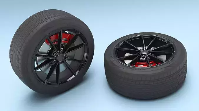 Sport Wheel with Brake Caliper Black Red 3D model 3