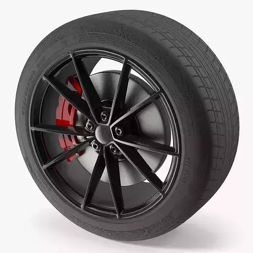 Sport Wheel with Brake Caliper Black Red 3D model 7