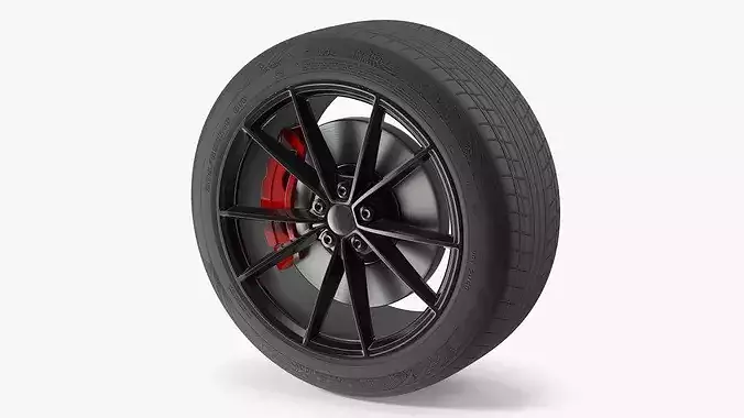 Sport Wheel with Brake Caliper Black Red 3D model