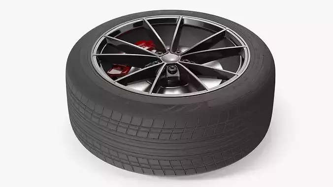 Sport Wheel with Brake Caliper Black Red 3D model 4