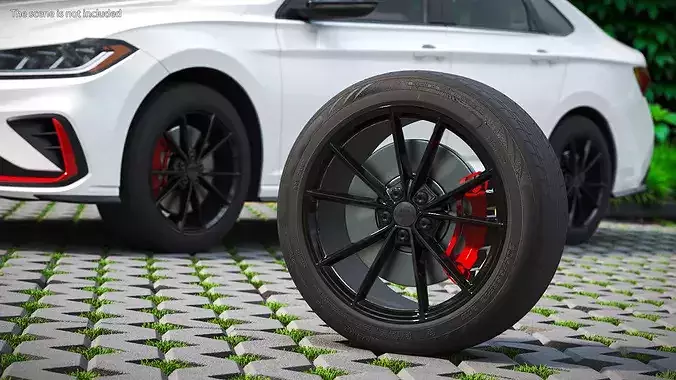 Sport Wheel with Brake Caliper Black Red 3D model 2