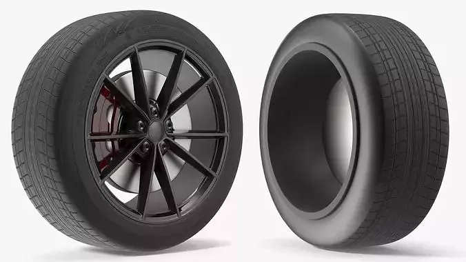 Sport Wheel with Brake Caliper Black Red 3D model 5