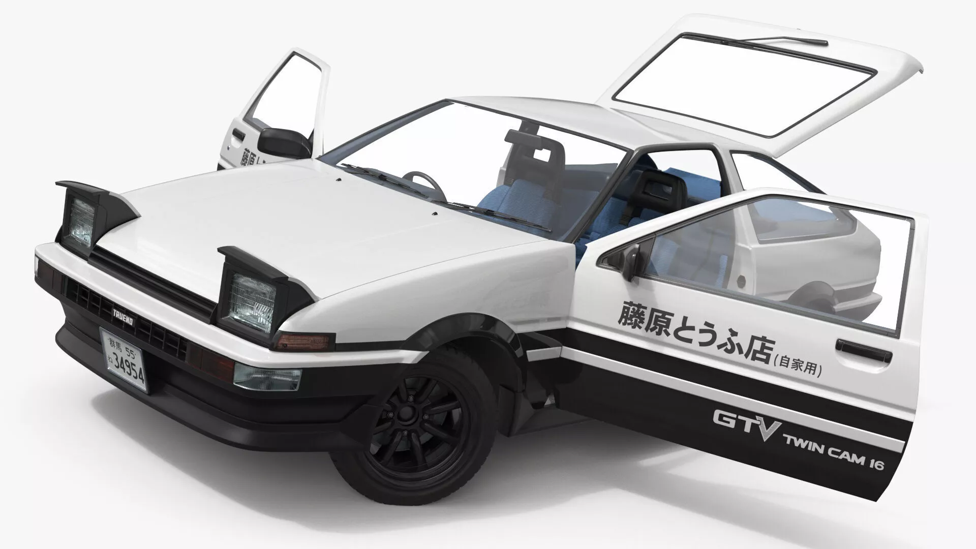 Toyota AE86 Trueno White Rigged for Maya 3D model