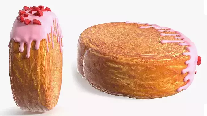 Gourmet Round Croissant Bakery with Fruit Coating 3D model 4
