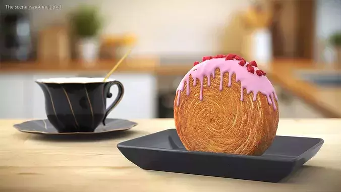 Gourmet Round Croissant Bakery with Fruit Coating 3D model 2