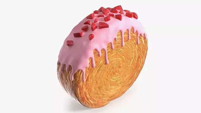 Gourmet Round Croissant Bakery with Fruit Coating 3D model