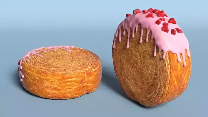 Gourmet Round Croissant Bakery with Fruit Coating 3D model 3