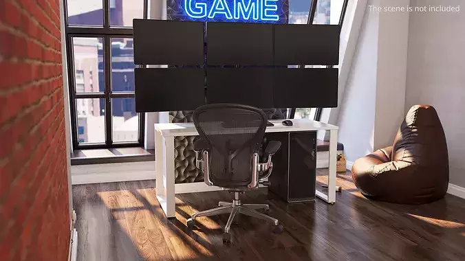Professional Trading Desk with Six Monitors Furniture 3D model 3